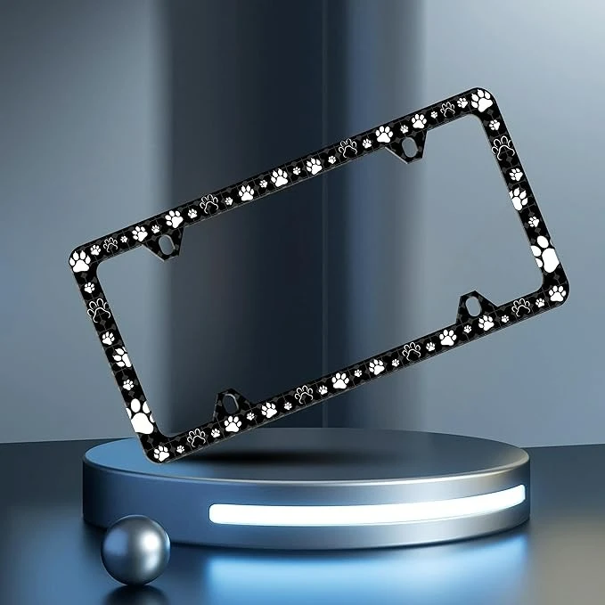 Custom License Plate Frame Compatible With Dog Cat Paw Personalise Funny Design